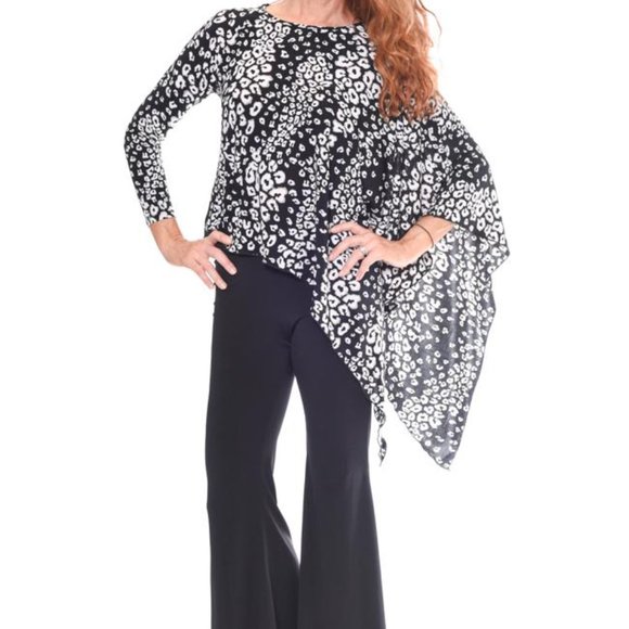 One Sleeve Poncho Top - Black Print - Picture 1 of 2